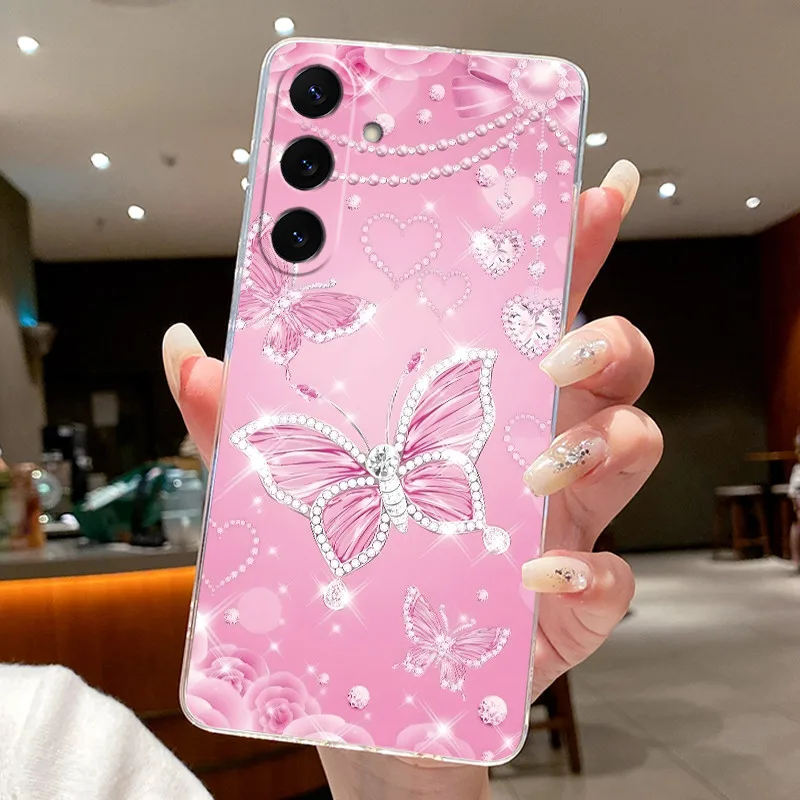 Colorful butterfly pattern transparent TPU phone case, suitable for Samsung S26/S25/S24/S23/S22/S21/S20 and other models.