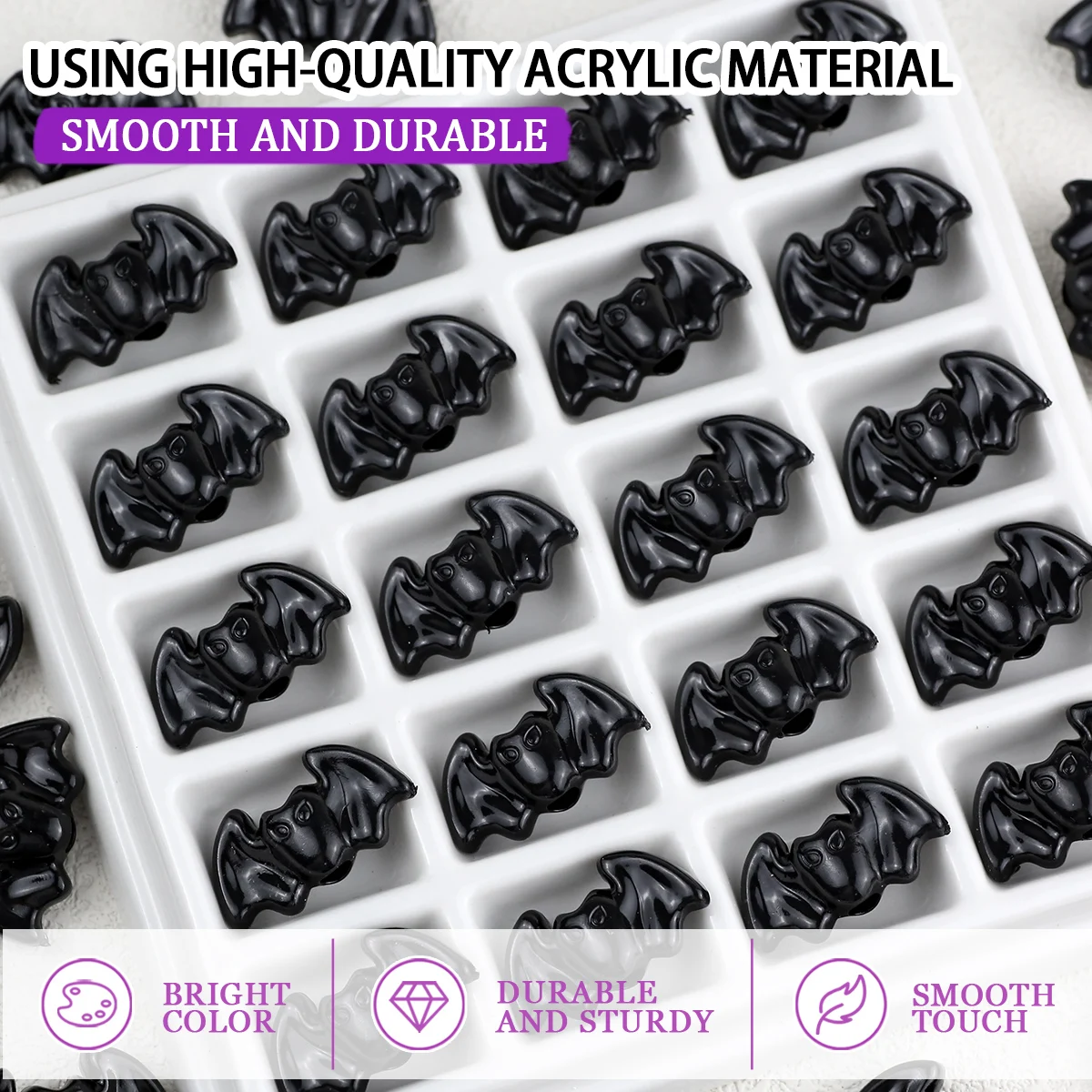 14x16mm 20/40/60Pcs Black Halloween Theme Bat Acrylic Loose Beads for Jewelry Making Bracelet Necklace Keychain DIY Accessories