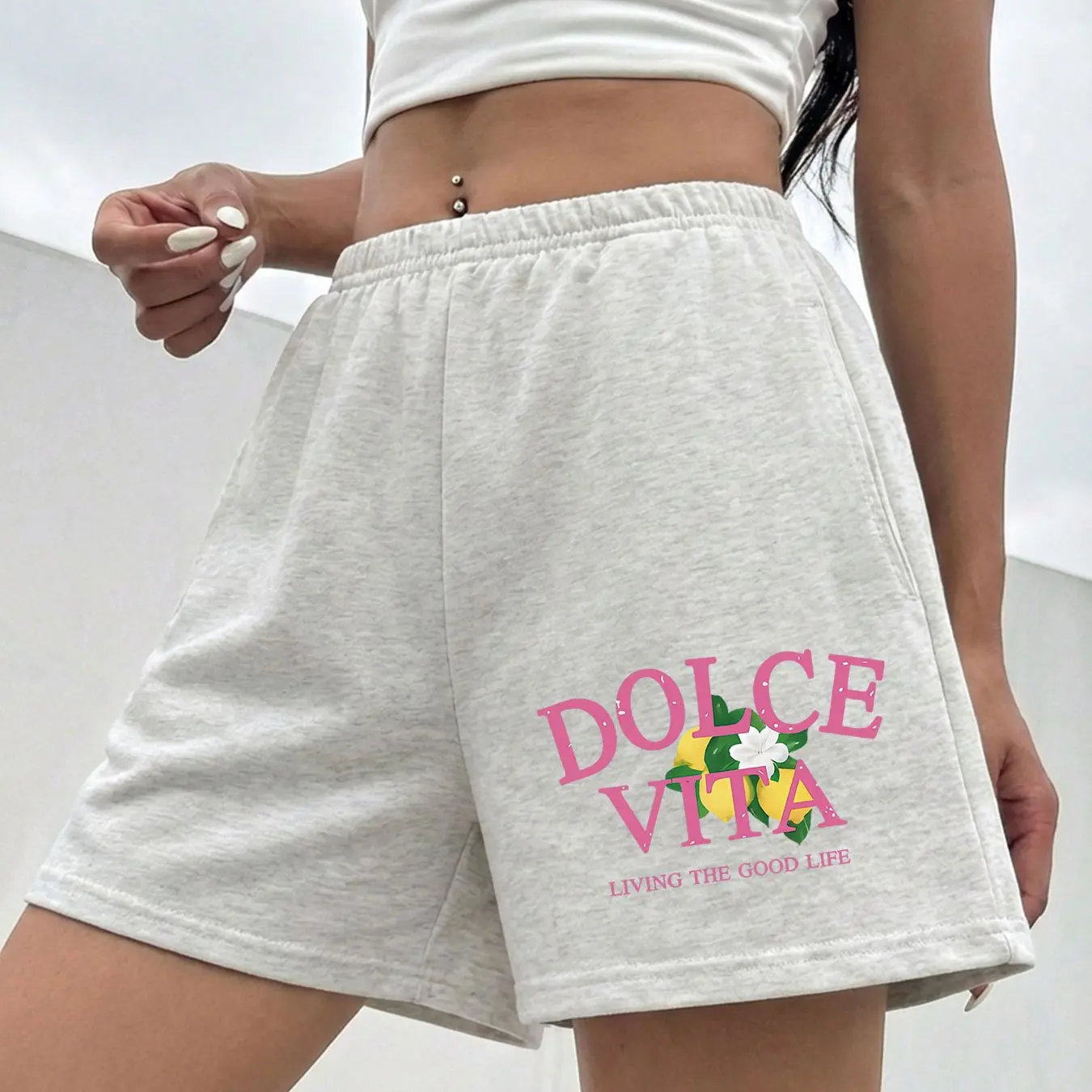 2026 New Summer Lemon Print High-Waist Casual Wide-Leg Shorts for Women  Loose Fit Suitable for Fitness and Home Wear
