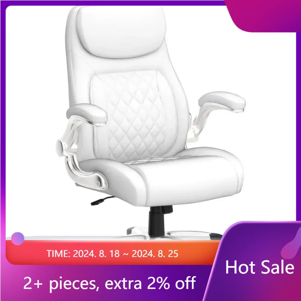 

Ergonomic Leather Office Chair, 5-click Waist Support with Armrests, Modern Executive Chair and Computer Desk and Chair (white)