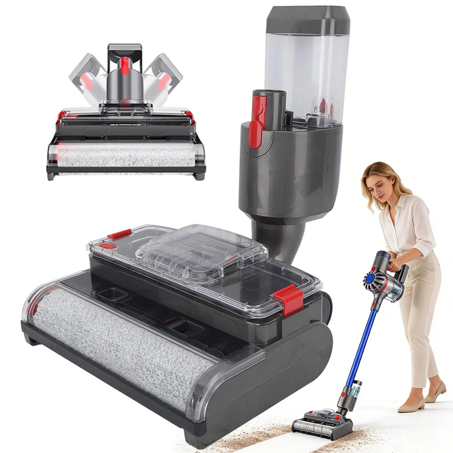 Staubsaugeraufsatz, 180 °   90-Grad-Drehung °   Flip 2-in-1 Nass-Trocken-Bodenwischerkopf, 450ml Sauberer Tank 400ml Schmutziger Tank Abnehmbar für Hartholz Fliesen Marmor Vinyl