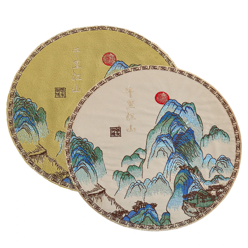 Chinese Embroidery Patch Thousand Miles of Rivers and Mountains Landscape Art Fabric Badge DIY Sewing Applique Traditional Decor