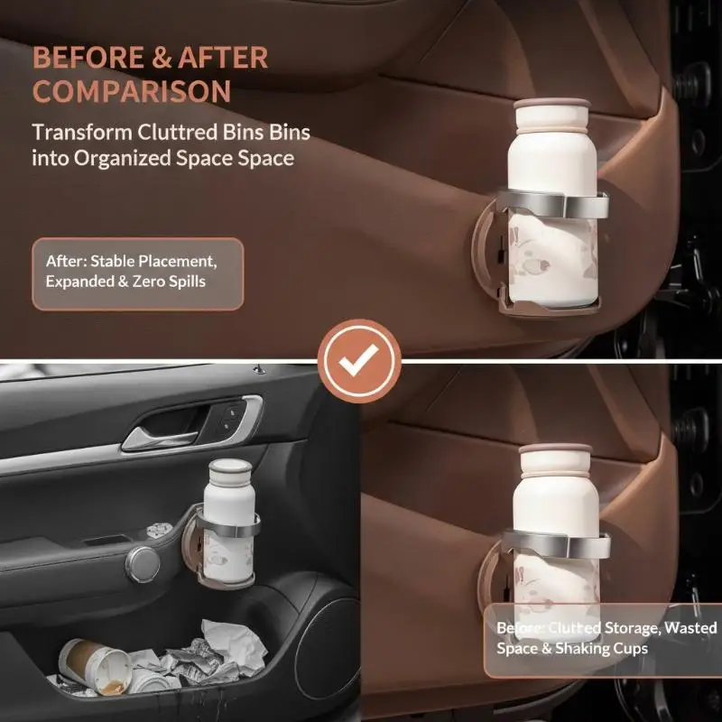 Universal Collapsible Car Door Cup Holder Foldable Back Clip Mount Portable Drink Holder for Travel Commute Auto Supplies