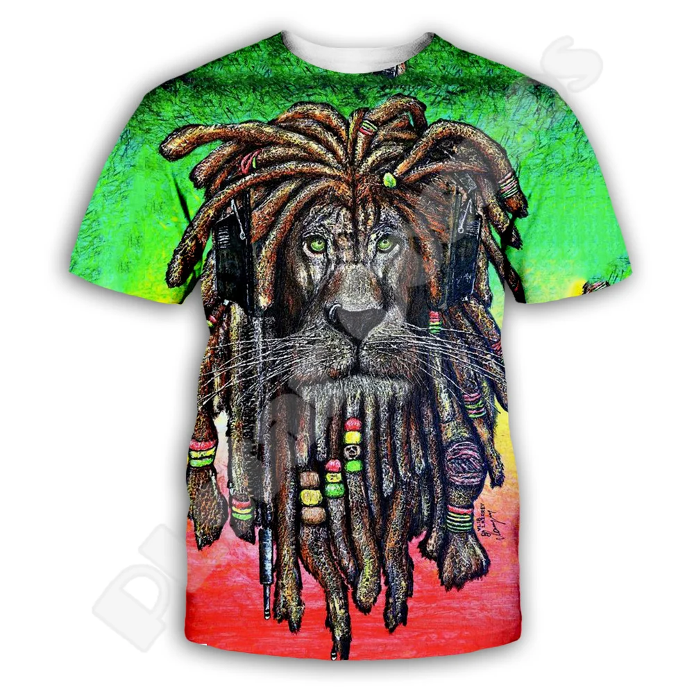 NewFashion Bob Marley Reggae Musician Lion Culture Tribal Tattoo Retro Vintage 3DPrint Summer Harajuku Short Sleeves T-Shirts X4