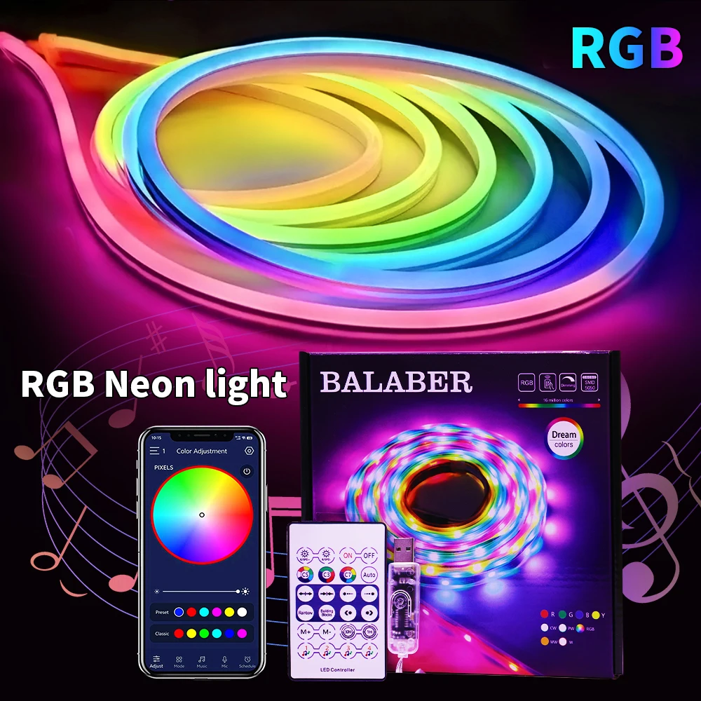 RGB Neon LED Strip Light 5V USB Bluetooth Remote Music Sync 1m 2m 4m 5m Waterproof Flexible Bendable for Gaming Room Bedroom Par