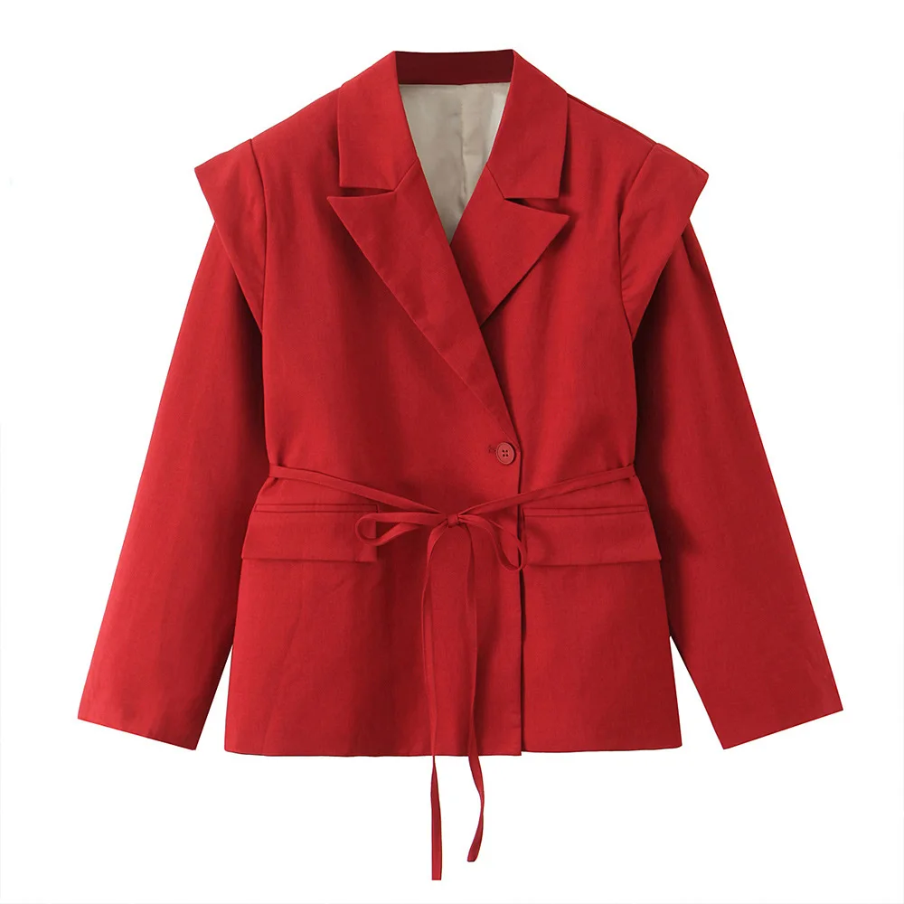 

женский дорожный пиджак с лацканами на одной пуговице, широкий пояс с длинными рукавами, однотонный пиджак, осенний новый женский топ