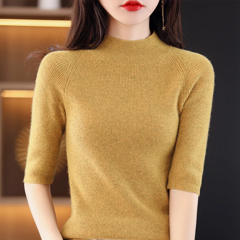 

Fashion Sweater Women's 2022 New Short Sleeve Pullover Women's Sweater Half Sleeve Slim Fit Knit Top Pullover Sweater Women