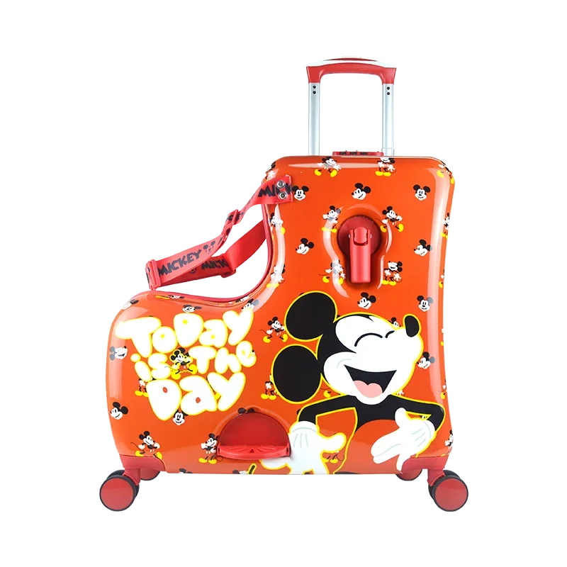 Disney Children\'s Travel Suitcase Cartoon Kid\'s Luggage Sat and Ridden Luggage for Children PC Zipper Travel Suitcase on Wheels