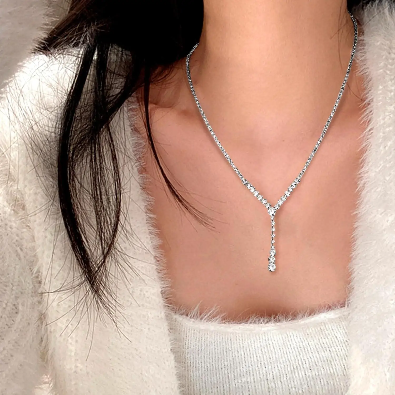 مجموعات المجوهرات قلادة وأقراط مع سوار كريستال للنساء أقراط متدلية على شكل دمعة لحفلات الزفاف ووصيفة العروس #2