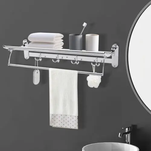 Stainless Steel Bathroom Towel Holder Storage Organizer Shelf Wall Mounted Towel Rack Home Hotel Wall Shelf for Kitchen Bathroom