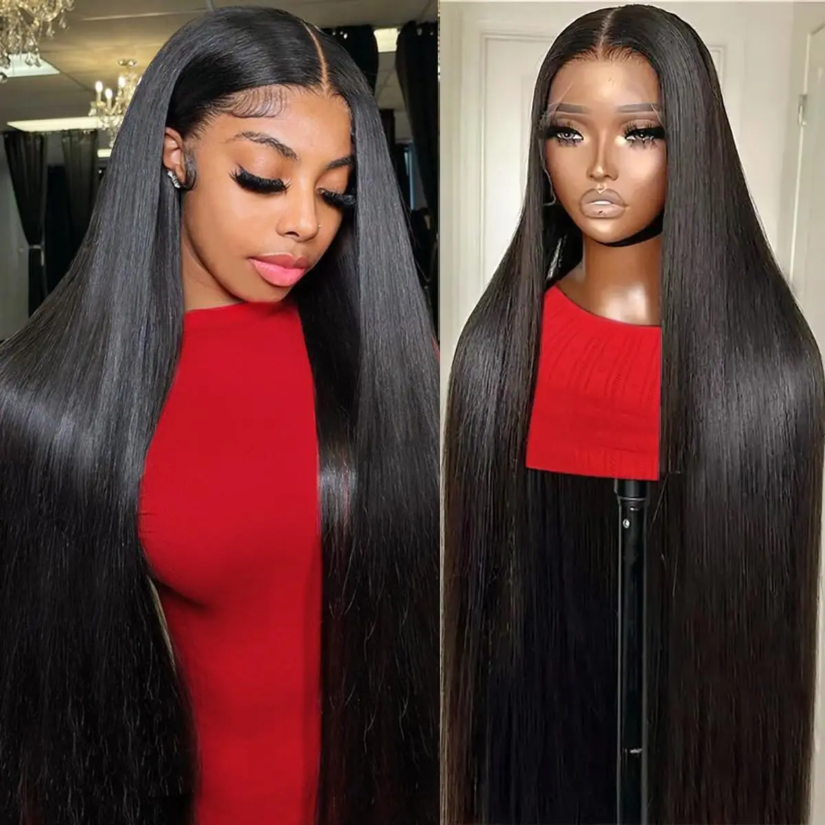 

Бесклеевой HD Парик Фронта Шнурка 13x4 Парики Человеческих Волос 34-дюймовые Прямые Парики Человеческих Волос 13x4 Парики Фронта Шнурка Человеческих Волос Предварительно Сорванные