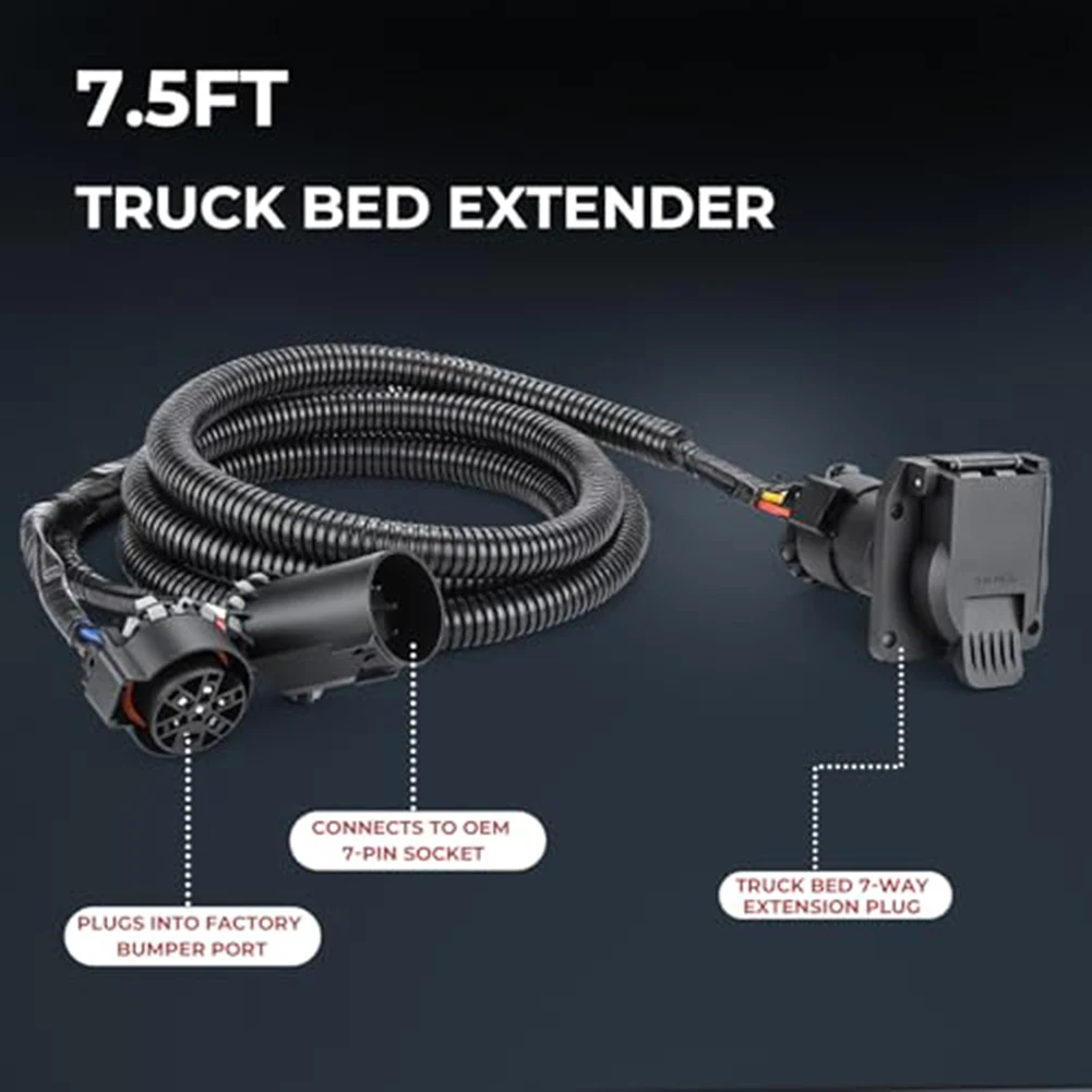7 Pin Trailer Wiring Harness Extension 7.5FT 7 Way Connector With Spring Loaded Cover For For Nissan For Toyota For GMC For Chev