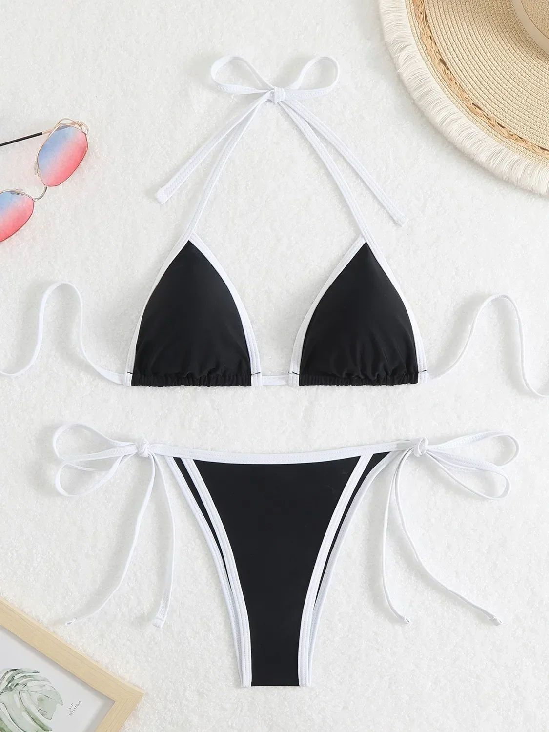 セクシーなビキニ女性ピンクブルーコントラストプッシュアップマイクロ水着ブラジルビーチ包帯水着ネクタイサイド Tバック水着 2025