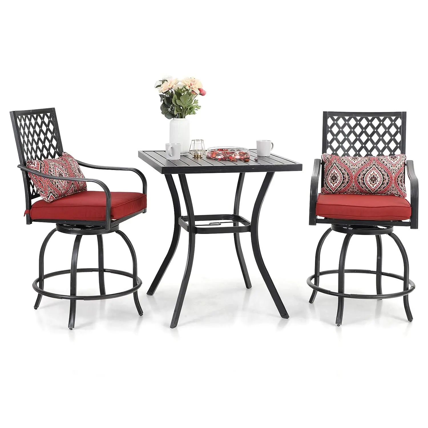 3-Piece Counter Height Patio Bar Table & Stools Set, Outdoor Dining Furniture, Red, Customized