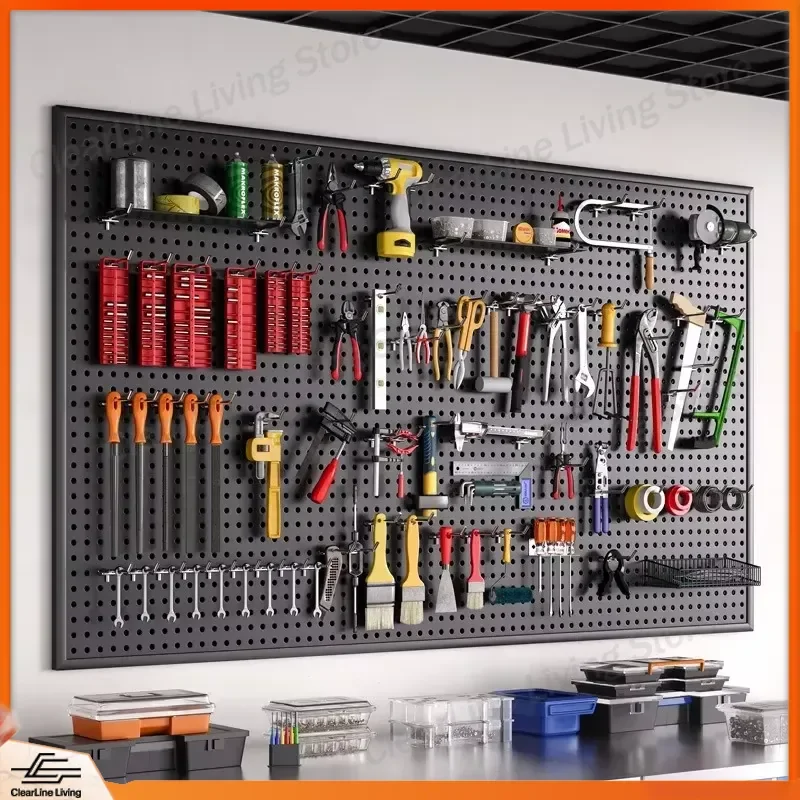 for Pegboard Wall Mounted Universal Tool Organizer Perforated Board Stainless Steel Wood Pegboard Wall Mounted Shelf No
