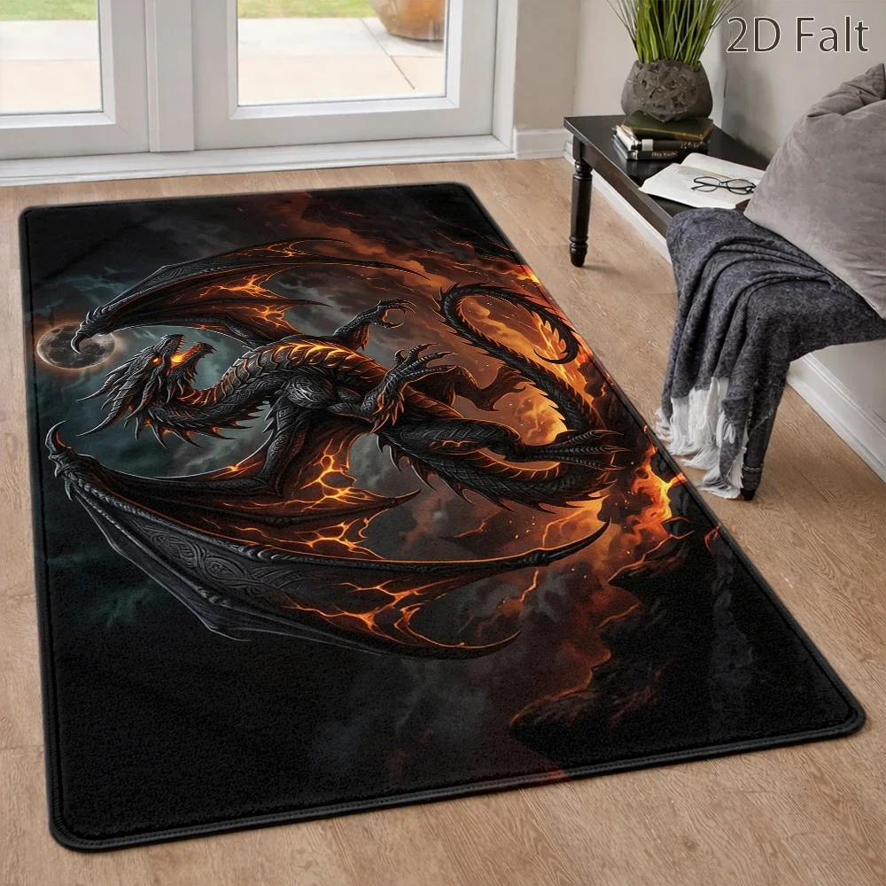 2D‑Printed Fire Lava Dragon Rug, Decor for Living Room, Bedroom, Bathroom, Gatherings, Indoor‑Outdoor Parties