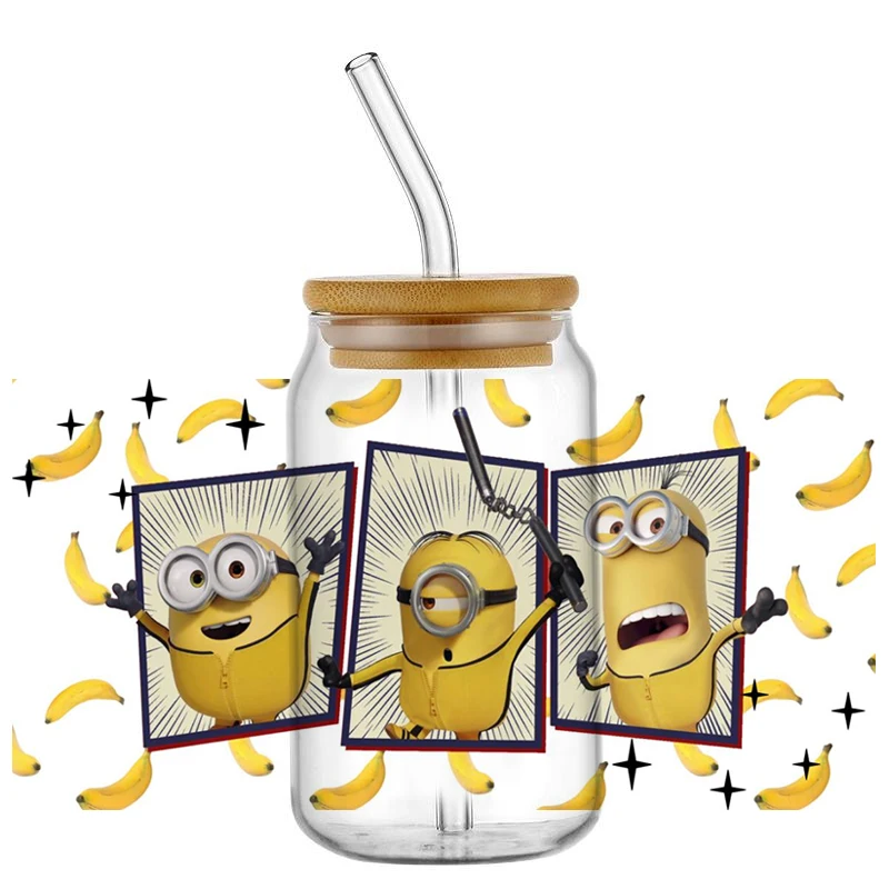 Miniso Cute Minions Cartoon Movie UV DTF Cup Wrap For 16oz Libbey Coffee Glass Can Cup uvdtf Wrap Easy peel DIY Wholesale