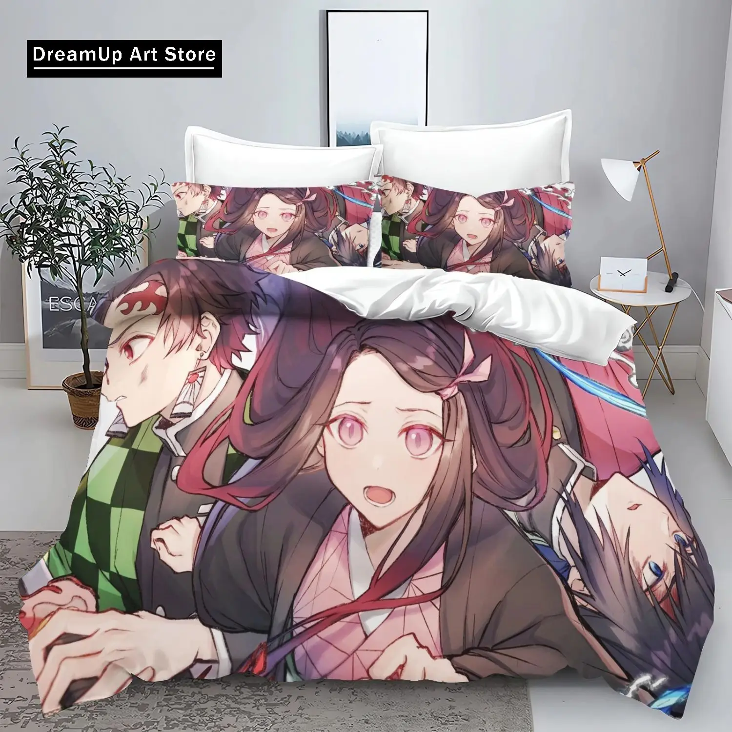 Demon Slayer Kimetsu no Yaiba kamado Nezuko Anime 100% Polyester Bedding Set Duvet Cover Set Printed Cartoon Home Decor