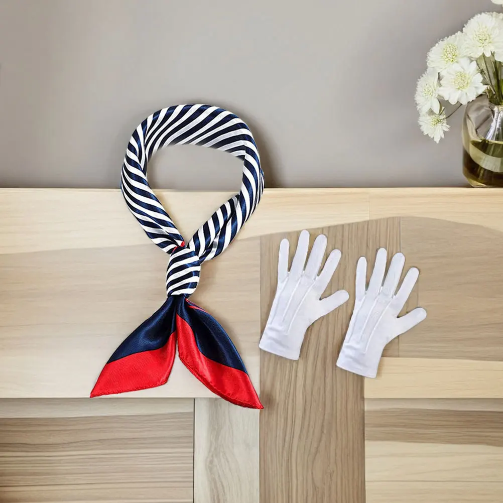 1 セットヨット船長帽子スカーフと手袋付きセーラーコスチューム女性アクセサリー航海衣装ハロウィンカーニバル用