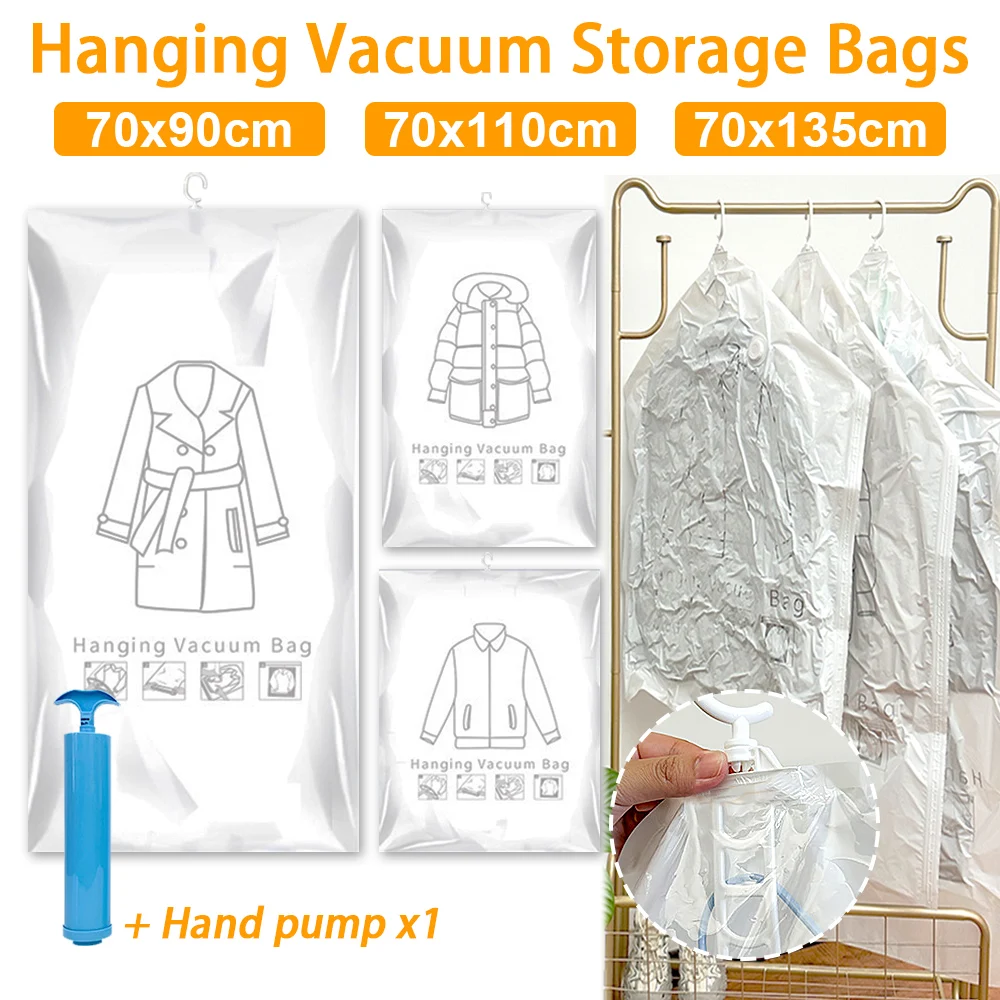 أكياس مكنسة معلقة توفير المساحة الملابس شفافة ضغط حقيبة فارغة تخزين للملابس أسفل سترة معطف المنزل