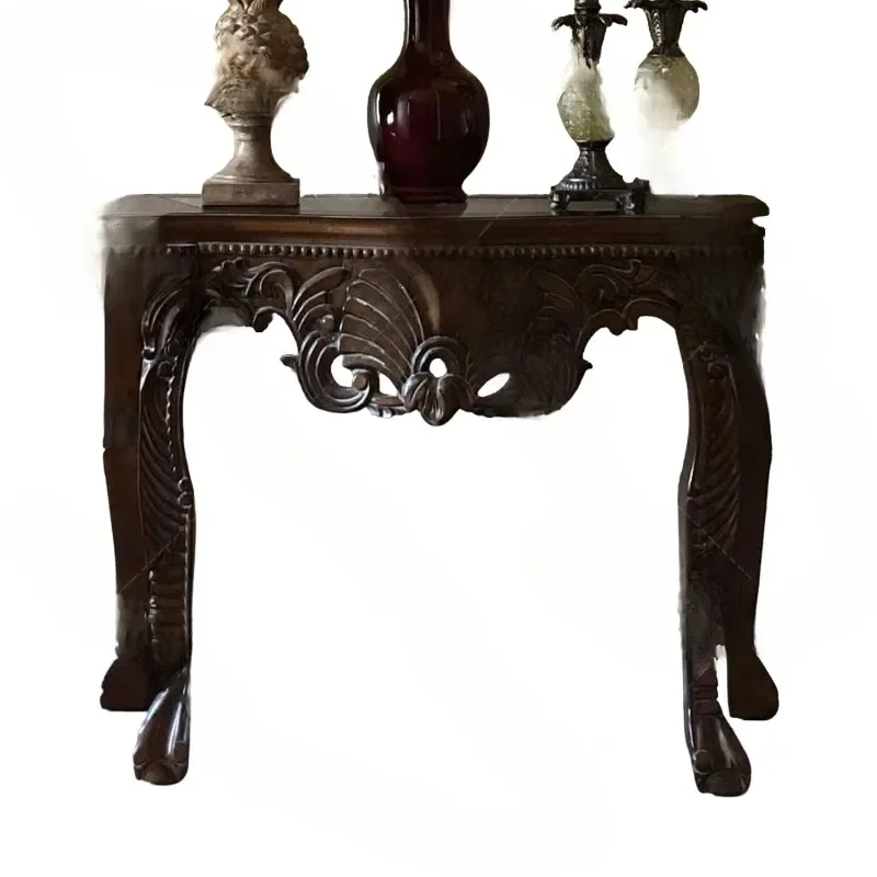 

French retro solid wood carving flower entrance table Small apartment living room entrance foyer entrance table Birch