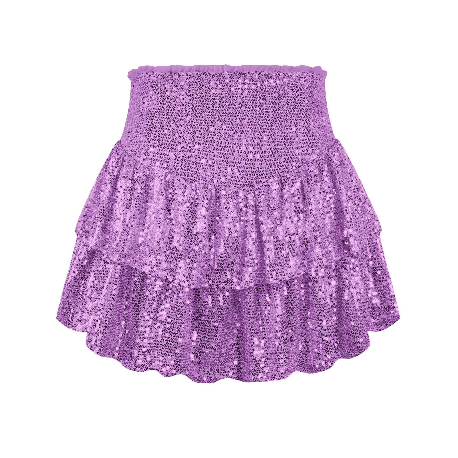 Purple Sexy Sequin Women Shorts Skirts Summer Streetwear Y2K Pleated Skirts Clothes High Waist Ruffles Safety Pants Mini Skirts