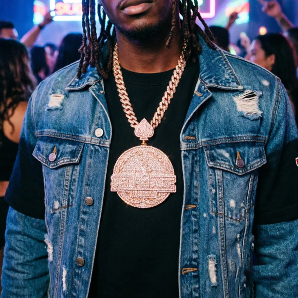 Hip-Hop Cuban Chain Pendant Necklace Iced Out Diamond Logo Letter Pendant Solid Rapper Jewelry Gifts Fine Jewelry Gifts for Men