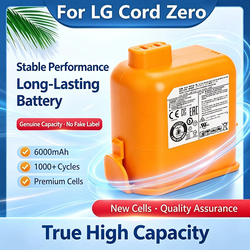 For 4/5/6Ah 25.2V Replacement Battery Pack LG Cord Zero A9 / A9+ / A9 PLUS Cordless Vacuum Cleaner, 1/2/3 Pack