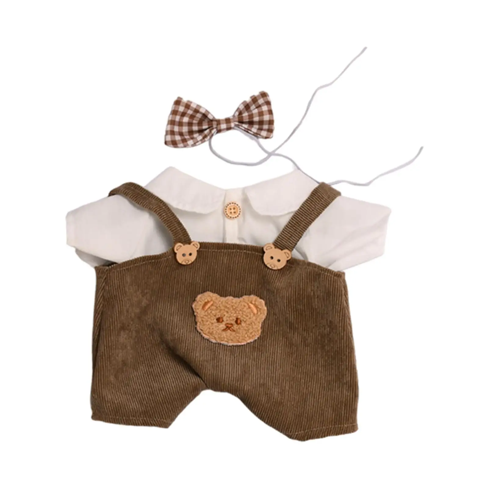 3 Pieces Doll Clothes Casual Outfits, Fashion Suspender Pants T Shirt Bow Tie for 38cm Dolls Dress up Children's Gifts