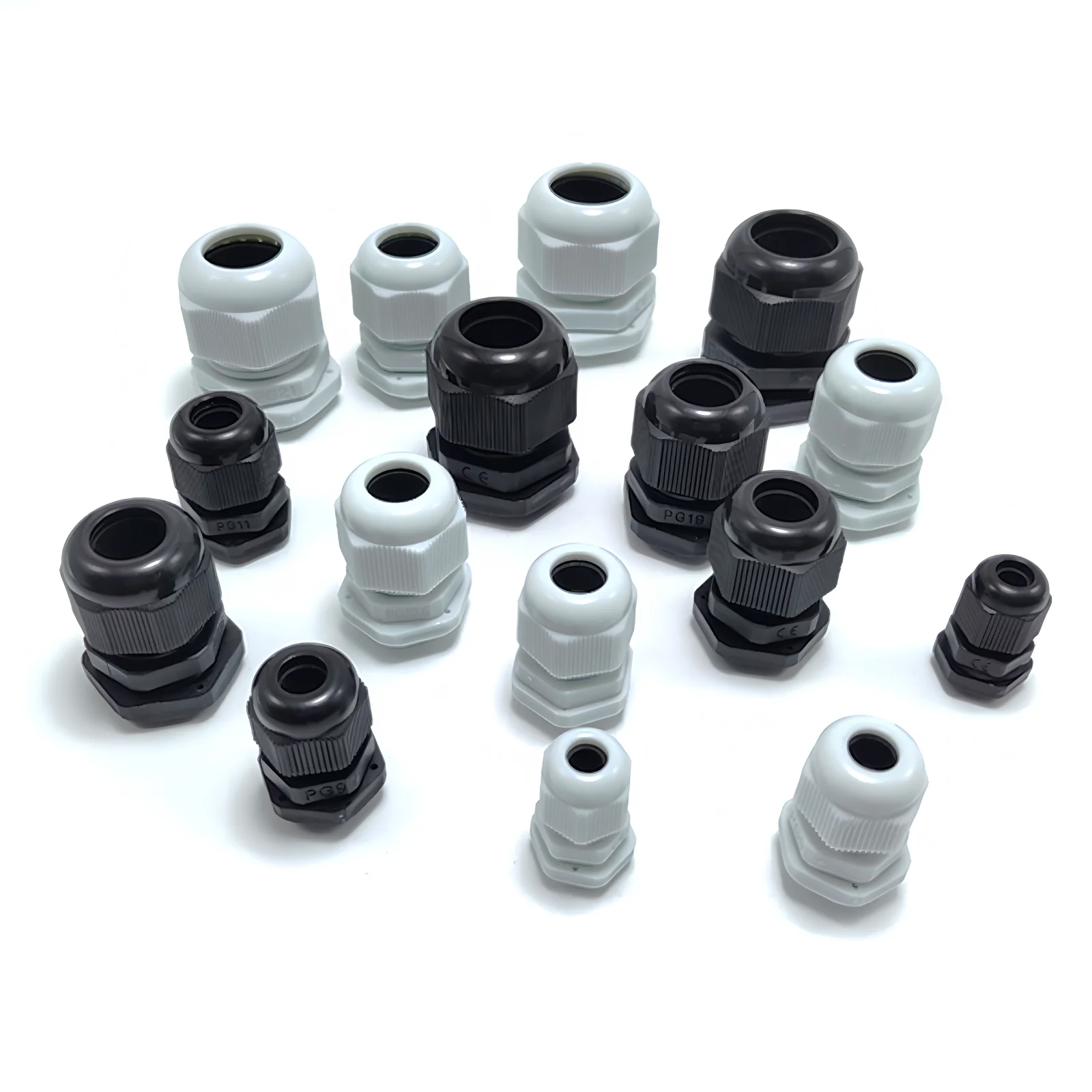 10pcs Waterproof Cable Gland PG7 PG9 PG11 PG13.5 PG16 PG19 PG21 PG29 white black nylon plastic connection fixing head IP68