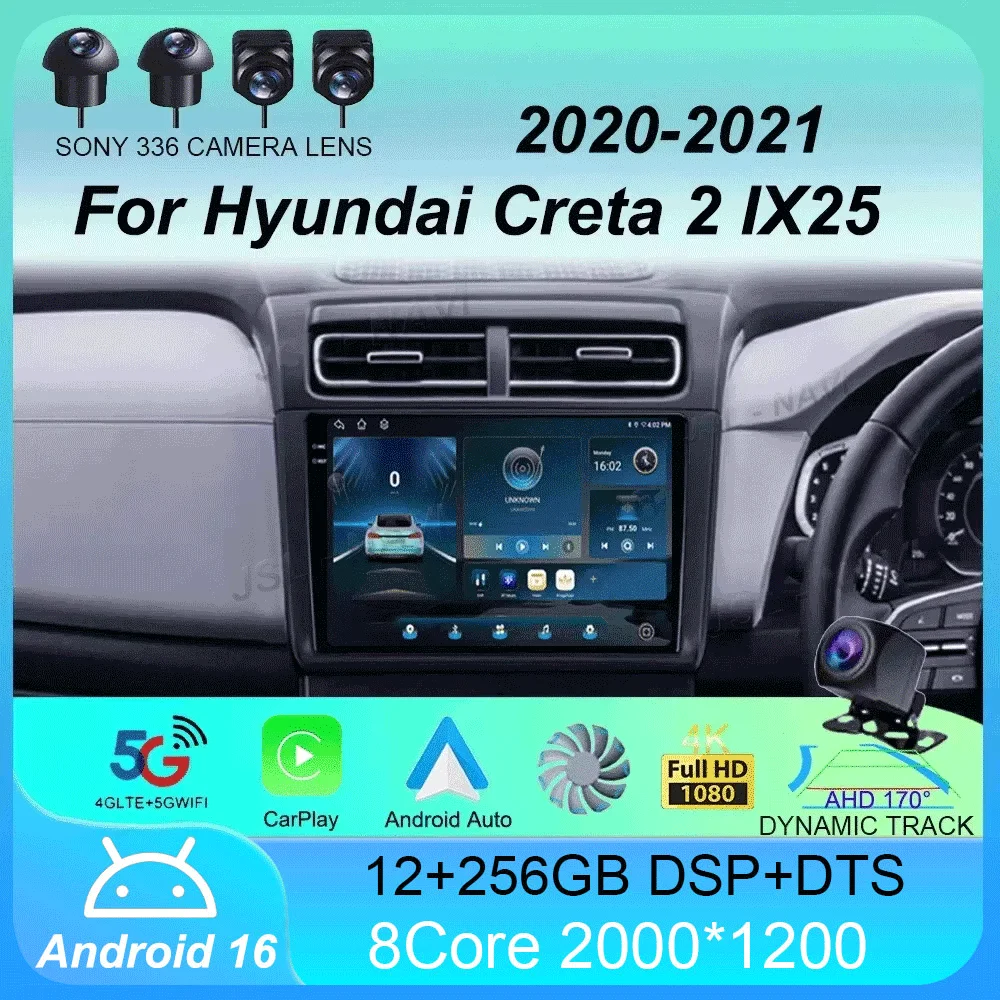 

Android 16 Car Radio Carplay For Hyundai Creta 2 IX25 2020 2021 Multimedia Video Player Navigation GPS Stereo Head Unit No 2din