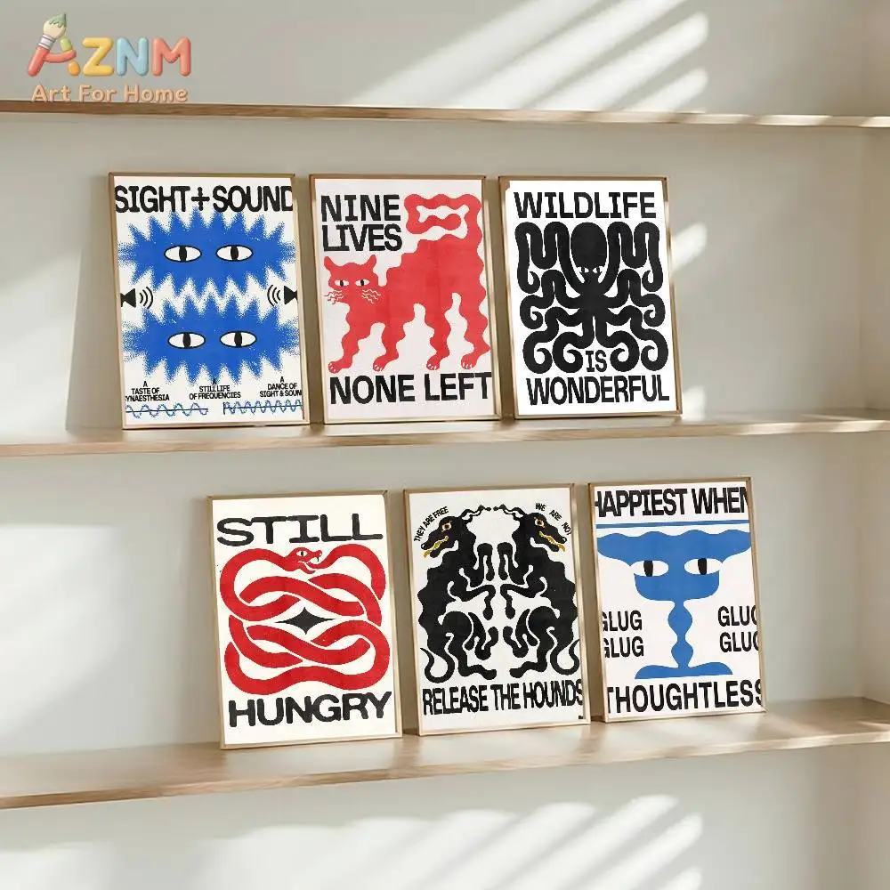 

AZNM Bold Graphic Canvas Wall Art Print, Frameless Single Panel Retro Typography Illustration Poster, Quirky Modern Wall Decor f