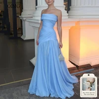 OIMG Maxi Strapless A Line Prom Gowns Backless Pleated Party Gown Floor Length Evening Dress vestidos de gala Customized