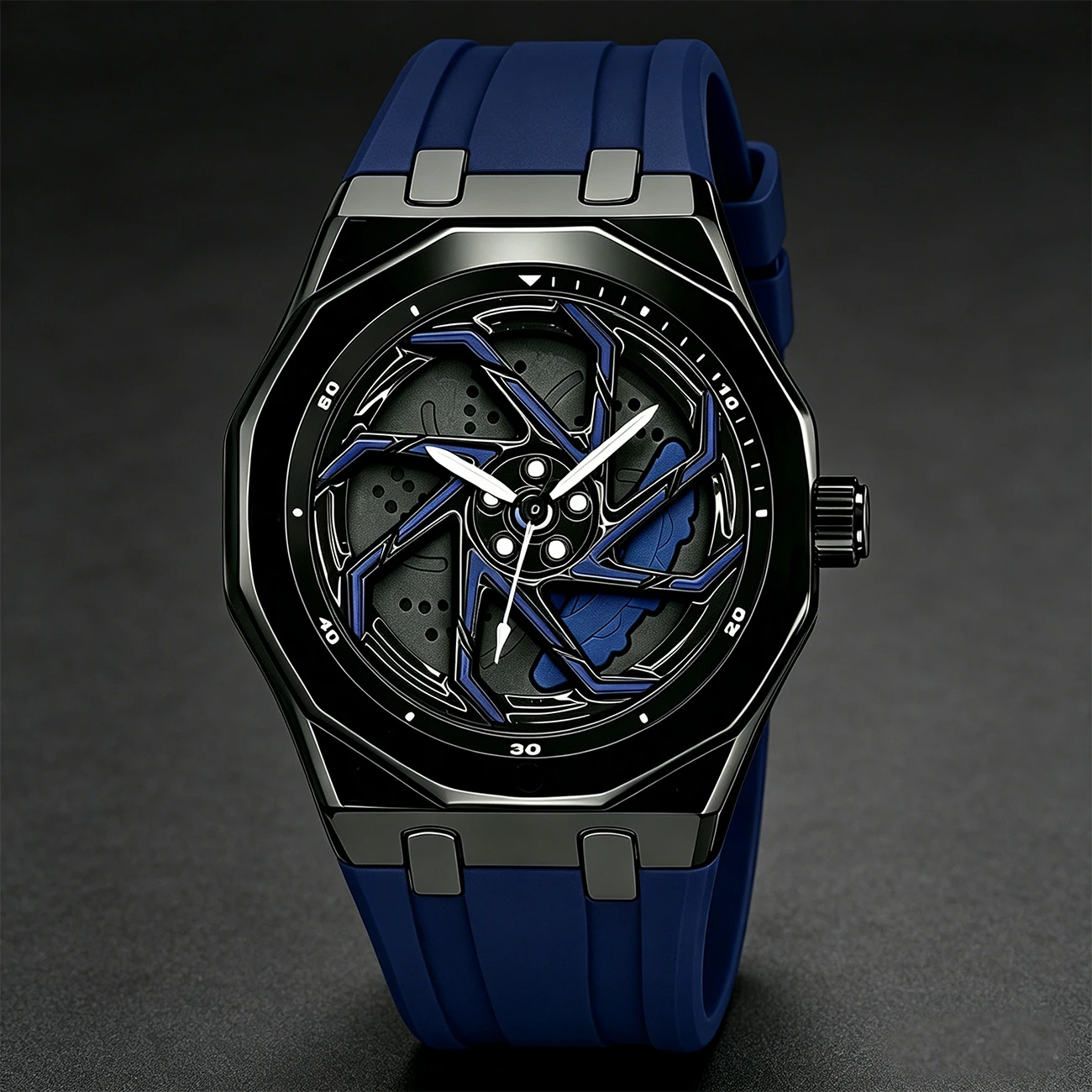 Men's Fashion Quartz Watch Rotating Car Wheel Dial Design Waterproof Rubber Strap Watches for Men Reloj Hombre
