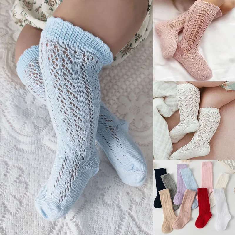 Summer Baby Girls Socks Toddlers Kids Long Knee High Mesh Thin Socks Hollow Out Soft Cotton Infant Socken For 0-8Years