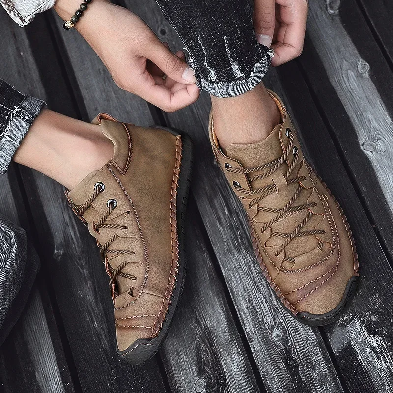 Handmade Leather Casual Men Shoes Winter With Fur Shoes Men Loafers Comfort Walking Shoes Men Flats Hot Sale MoccasinsShoes38-48