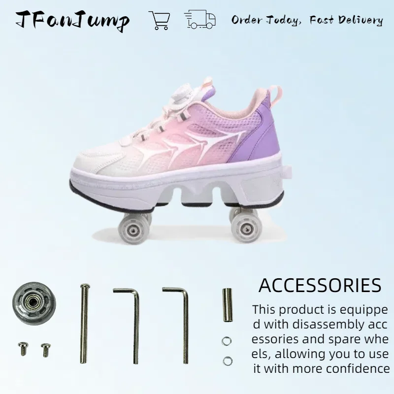 Deformation Roller Skates Shoes Double Row 4-Wheel Skates Roller Shoes with Wheels Dual-Purpose Roller Sneakers Skateboard Shoes