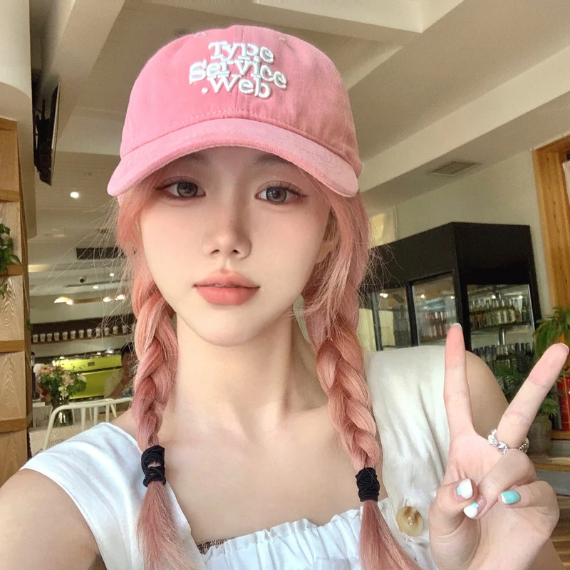 Korean Ins Sakura Pink Baseball Caps for Women 2023 Spring and Summer Fashion Letter Embroidery Sunshade Men's Cap Gorras