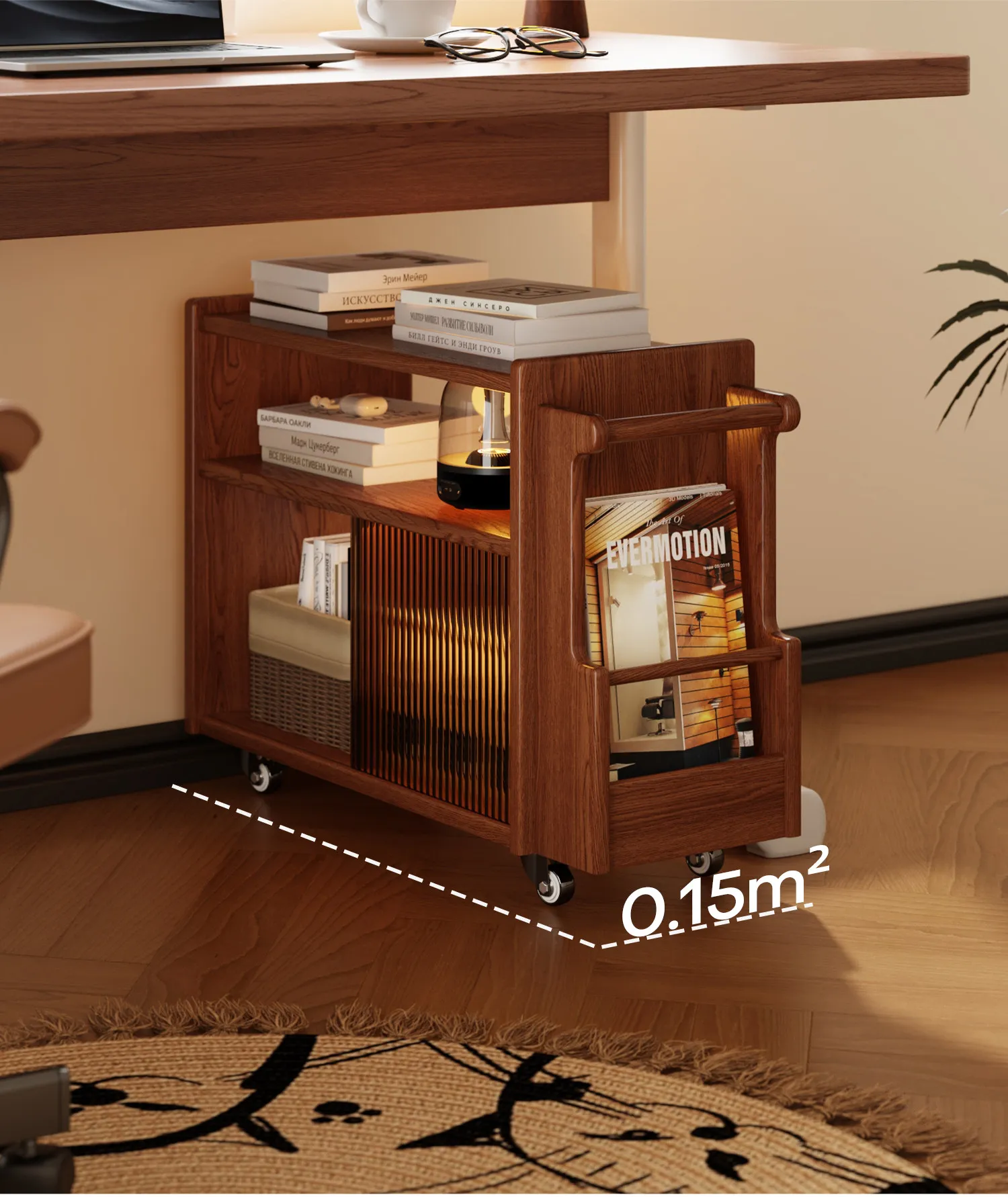 Mid-Century Modern Rolling Cart Wooden Mobile Side Tablefor Living Room Small Shelf on Wheels for Snacks Storage Vintage Trolley image 3