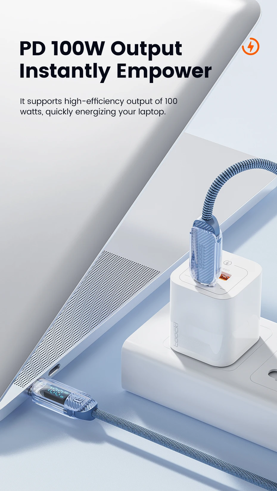 Toocki USB-C-auf-USB-C-Kabel, 100 W, PD-Schnellladekabel, USB-Typ-C-Datenkabel mit digitaler Anzeige für Macbook, iPhone, Samsung. – Detail 3