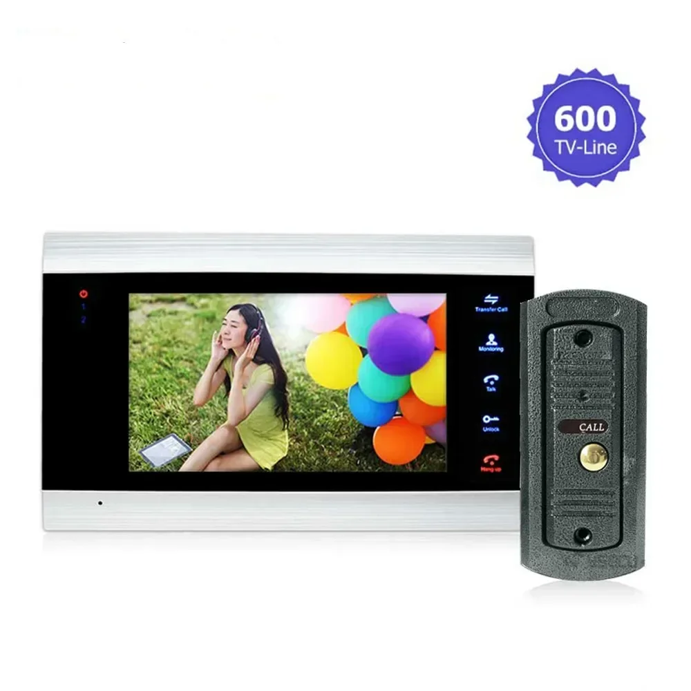 ANPWOO Videocitofono LCD a colori da 7 pollici Sistema citofonico Rilascio porta Sblocco Telecamera campanello a colori Visione notturna 600TVL