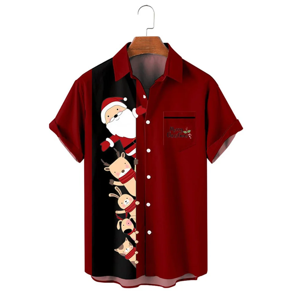 Camisa de bolso de lapela de Natal masculina, cardigã manga curta, alta qualidade, confortável, tecido macio, festa, novo, 2023