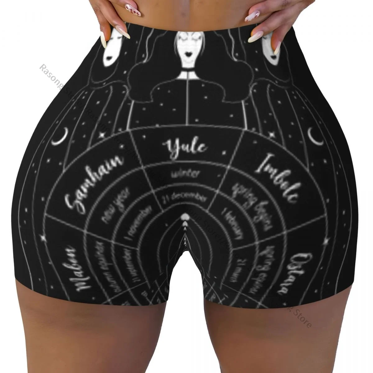 Spandex-Yoga-Shorts für Damen, Mystical Triple Goddess Priestesses In Wheel Workout Booty Shorts