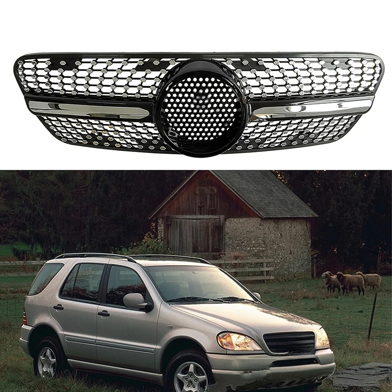 Auto Parts Racing Front Grille Upper Bumper Hood Mesh For 1999-2004 W163 ML Class ML250 ML300 ML320 ML350 ML500