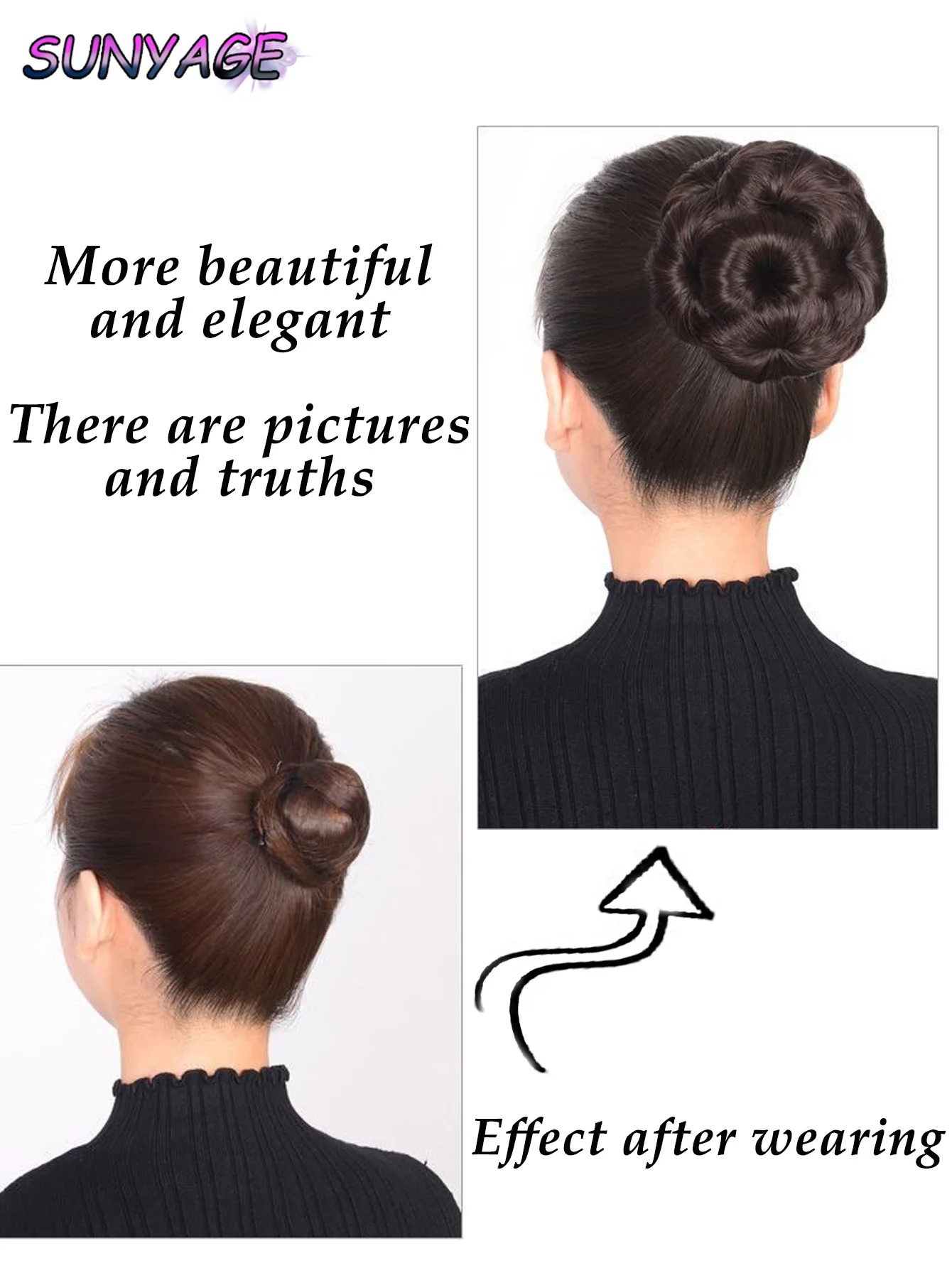 SUNYAGE الاصطناعية ارتفاع درجة الحرارة الألياف العقدة تسعة الزهور الشعر النساء مجعد Chignon كعكة الشعر دونات كليب في هيربيسي