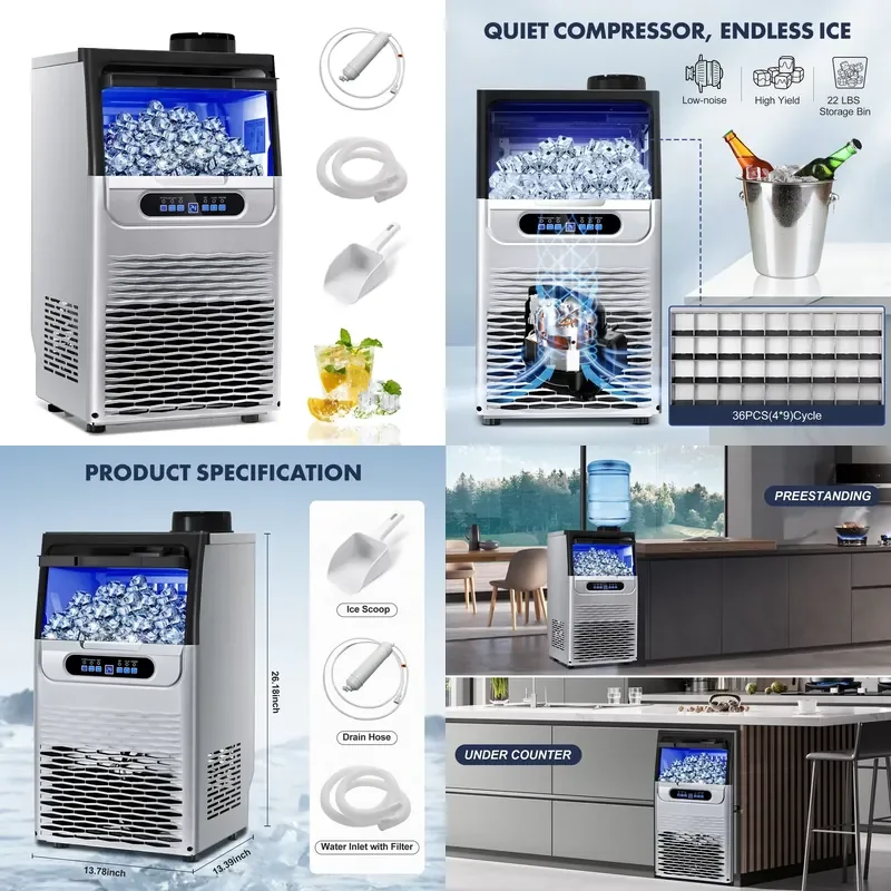 

AP01 Commercial Ice Maker Machine 100LBS/24H with Dual Water Inlet for Under Counter or Freestanding Use