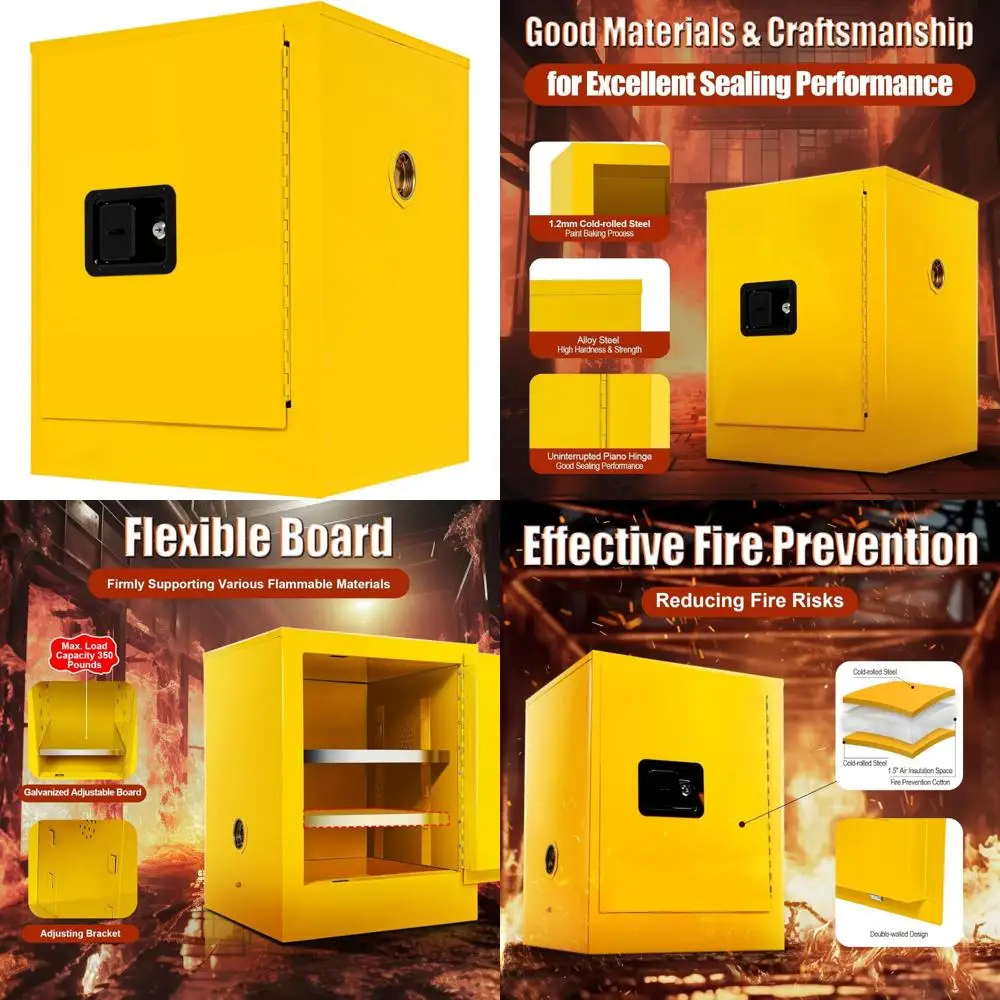 

Fireproof Steel Storage Cabinet for Flammable Liquids and Hazardous Waste - Heavy-Duty Locking Small Box for Secure Storage