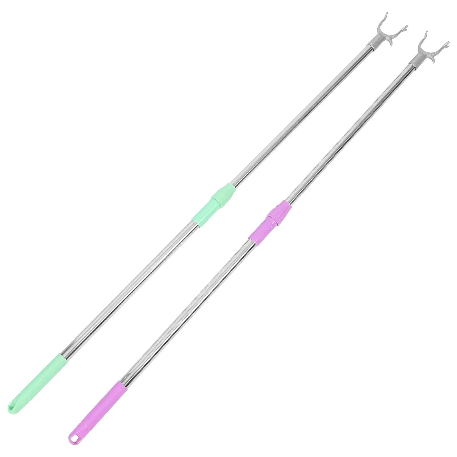 2Pcs Clothesline Rod 70 117cm Adjustable Green Fork Balcony Drying Rack Household Garment Pole Closet Reaching