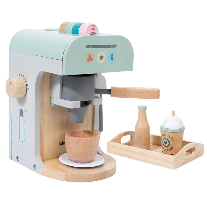 

Wooden Kitchen Play Simulation Coffee Machine Play Kitchen Toy Set for Kids Wholesale Educational Toy