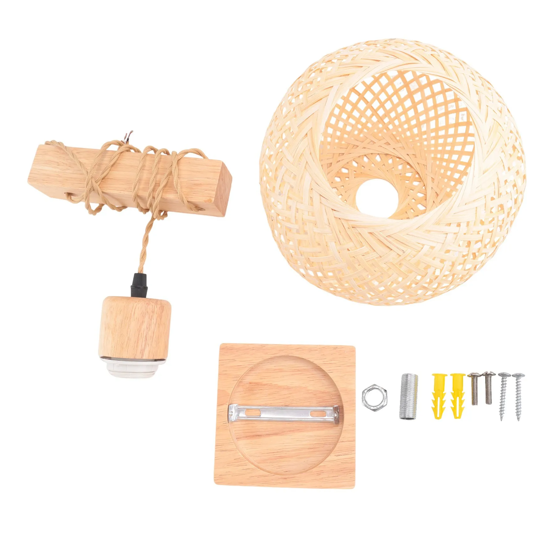 AA19 Retro Wall Light Woven Rattan Wood Sconces Living Room Bedside Lamp Vintage Bedroom Decoration Lighting-A